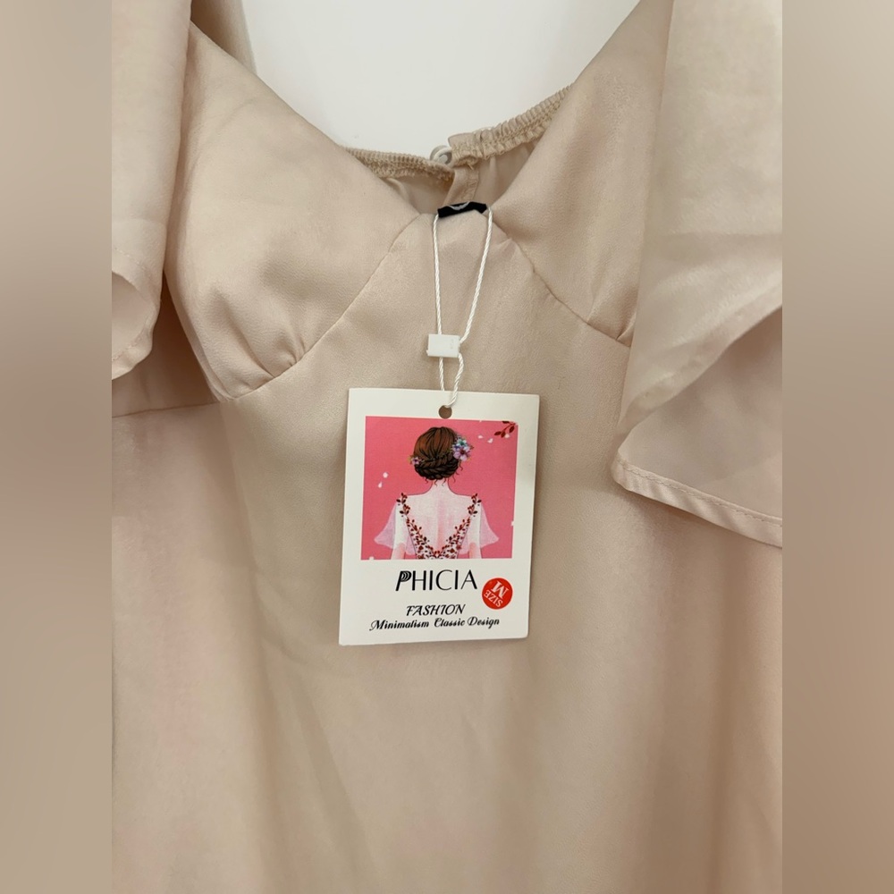 NWT Silky Ruffle Sleeve Midi Slip Dress in Cream - Picture 4 of 4